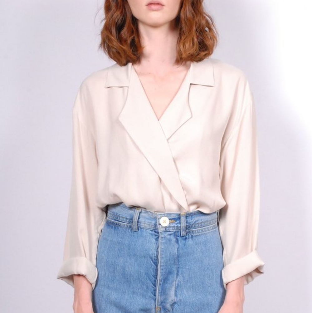 JESSE KAMM Newton One Button Drapey Rayon Twill Blouse XS